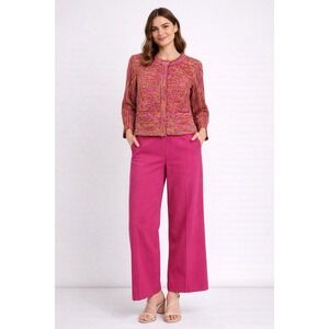 Chicos Pink Yellow Striped Textured Collarless Jacket Blazer Size 0 / US S